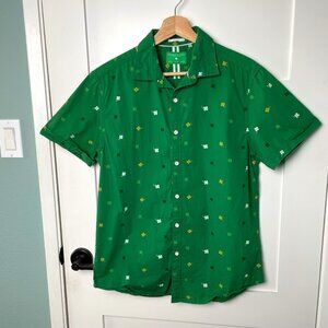 Denim and Flower St Patricks Four Leaf Clover Button Down Mens Green Shirt